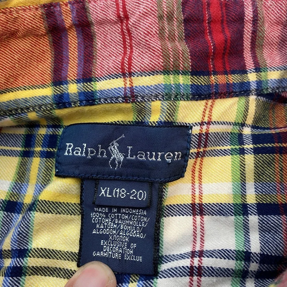 Ralph Lauren Shirt Youth XL 18-20 Madras Plaid Button Down Long Sleeve Pony Logo